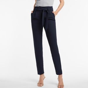 Express Navy High Waisted Paperbag Ankle Pants